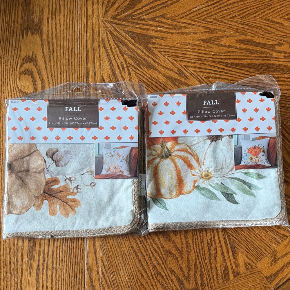 Fall Halloween Orange Green Brown Pumpkin Leaf 2 Pillow Covers New in Package